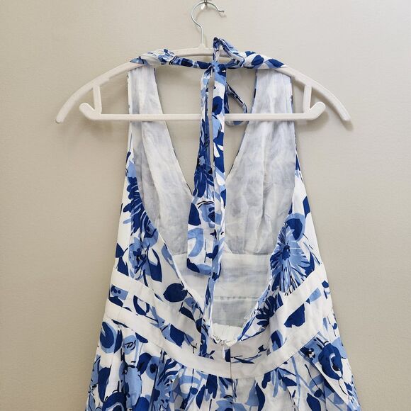 Women's SZ 8 London Times Blue Floral Halter Ruched Maxi Dress Beach Summer - Picture 5 of 8